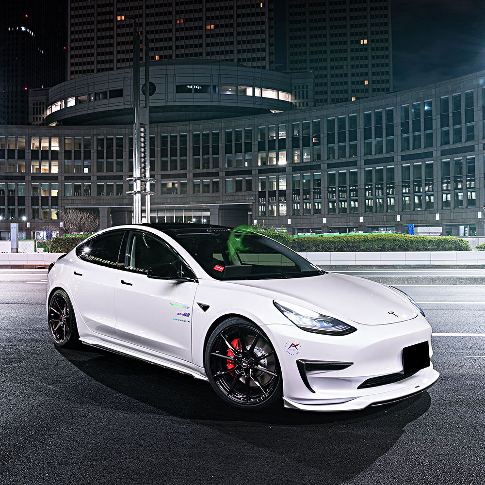 Artisan Style Dry Carbon Fiber Front Bumper Canards For Tesla Model 3 2016-Present