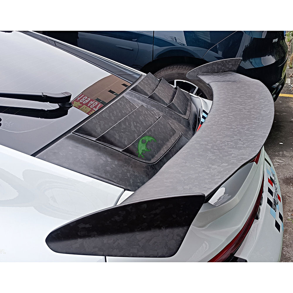 Topcar Style Half Dry Carbon Fiber Rear Spoiler (With Primer Base & Engine Cover) For Porsche 911 992 Carrera & S 2018-Present