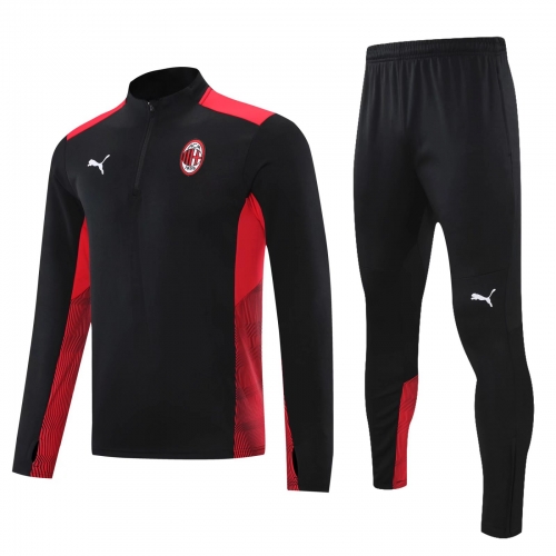 AC black red sleeve half pull training suit
