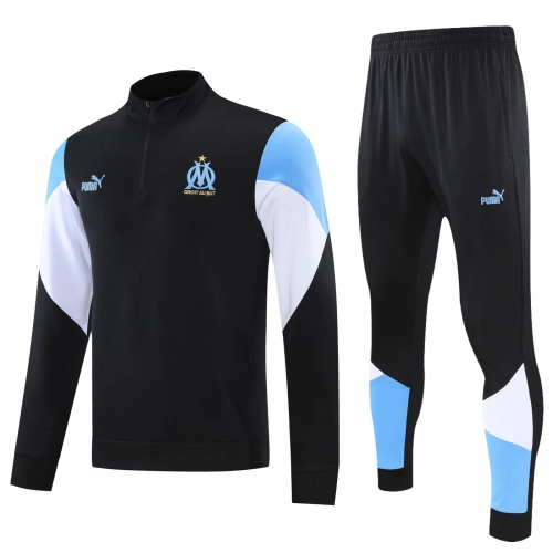 Marseille black blue half pull training suit