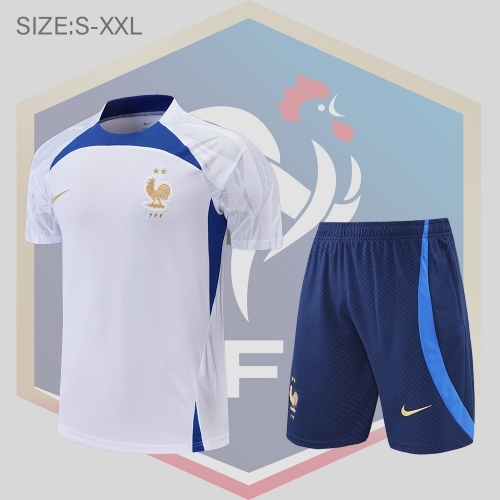 2022 France Training Suit Short Sleeve Kit White Blue S-XXL