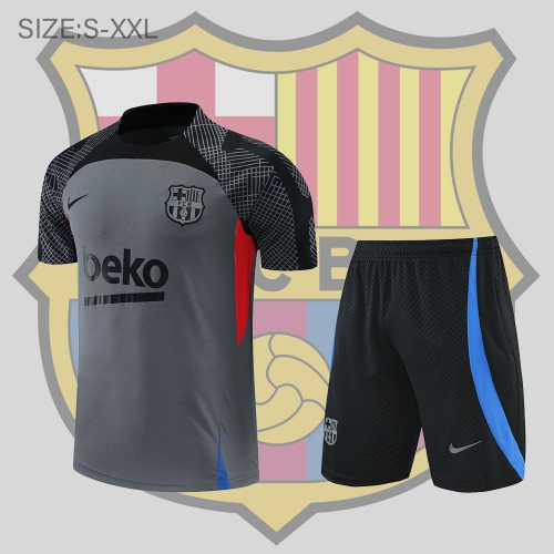 22/23 Barcelona Training Suit Short Sleeve Kit Black Grey S-XXL