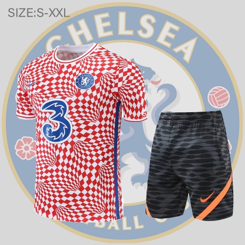 22/23 Chelsea Training Suit Short Sleeve Kit Red and White S-XXL