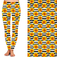 Black and white sunflower high waist leggings