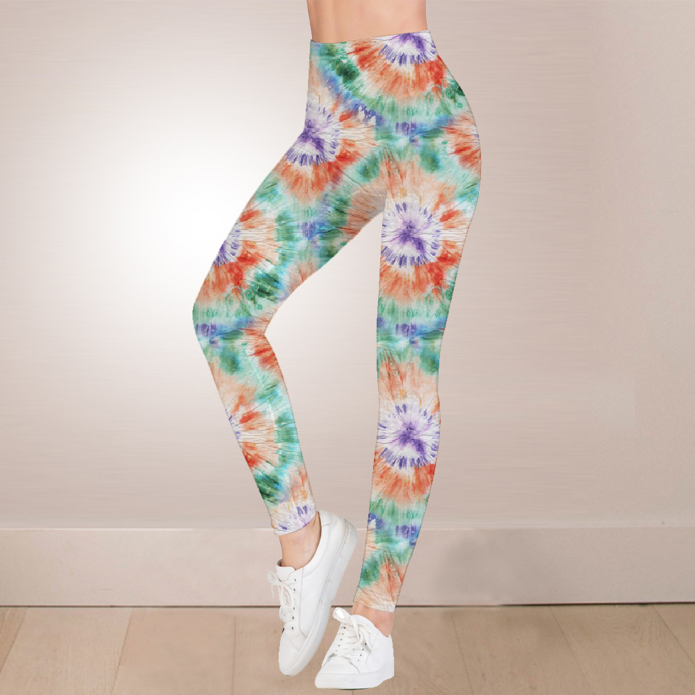 Green floral high waist leggings