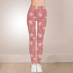 Pink checked floral high waist leggings