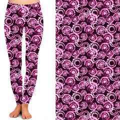 Black purple floral high waist leggings