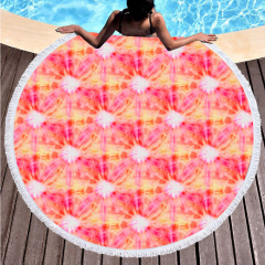 Pink flower round beach towel