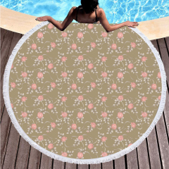 Rose with grey green background round beach towel