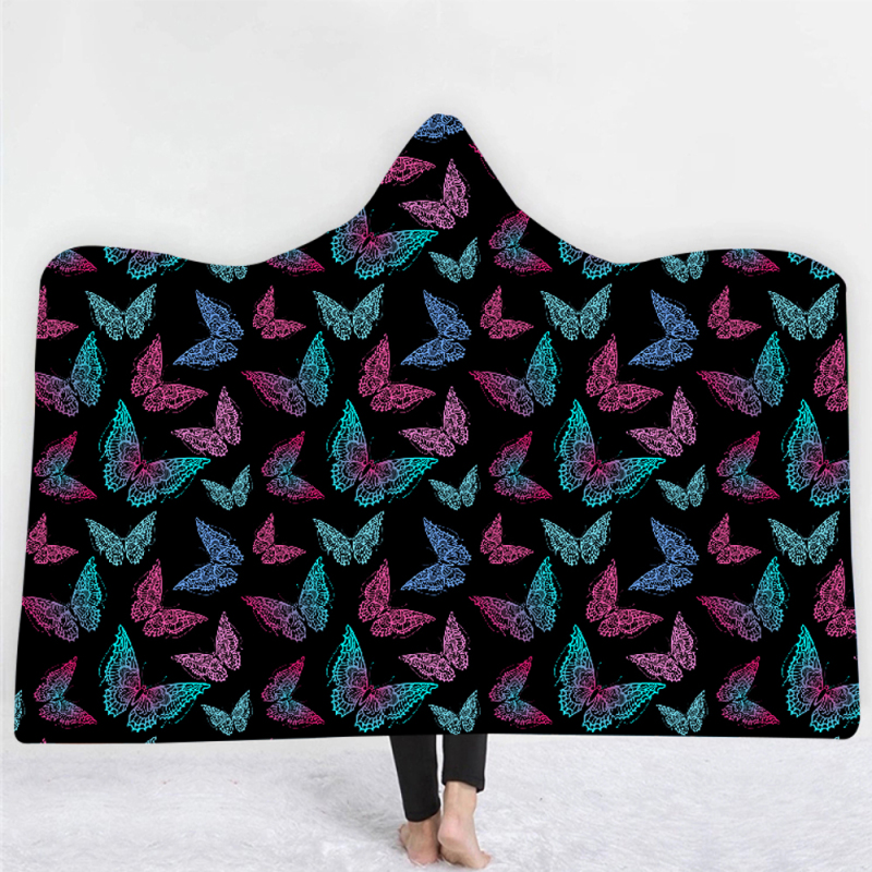 Black bottom butterfly hoodie blanket