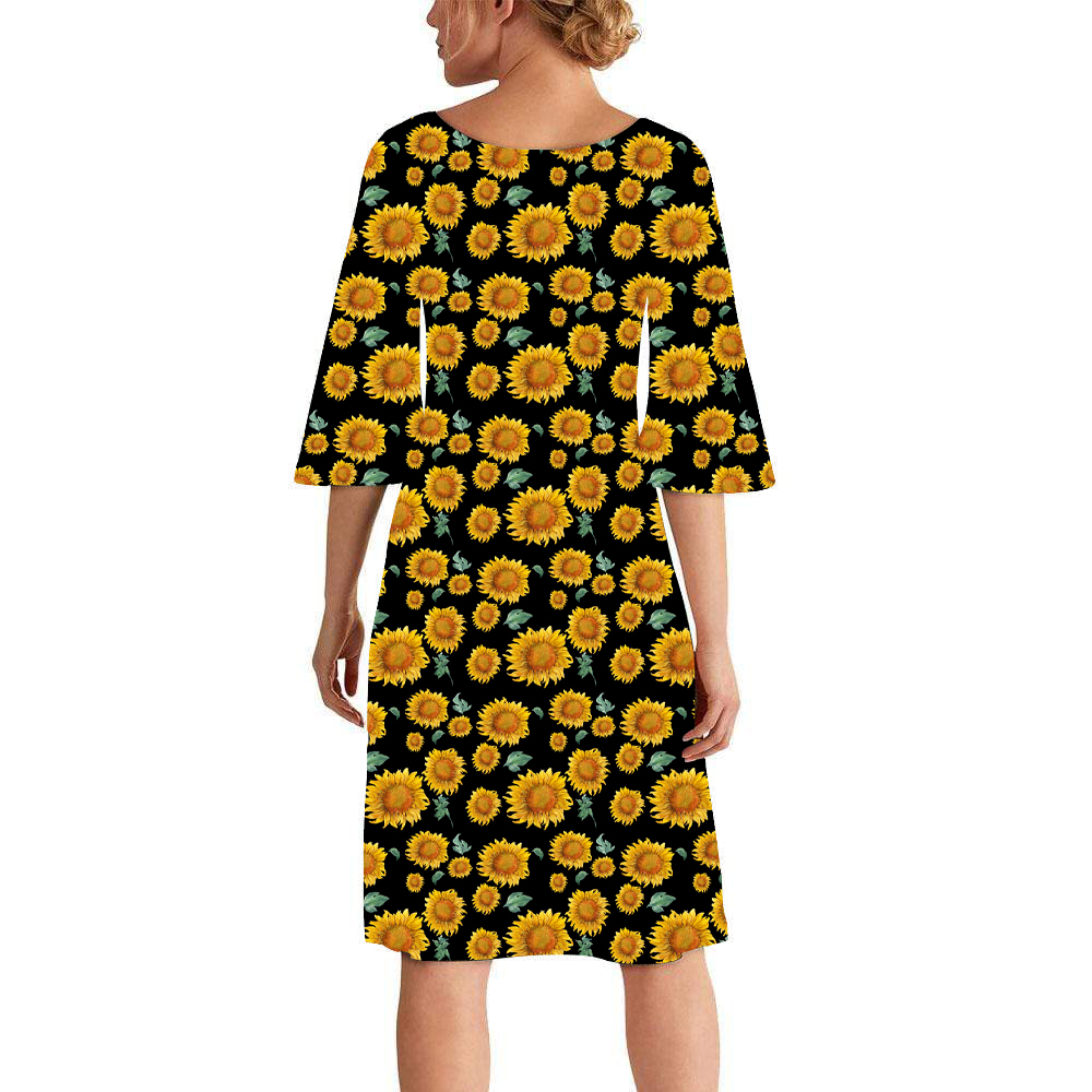 Sunflower with black background Curie Dress