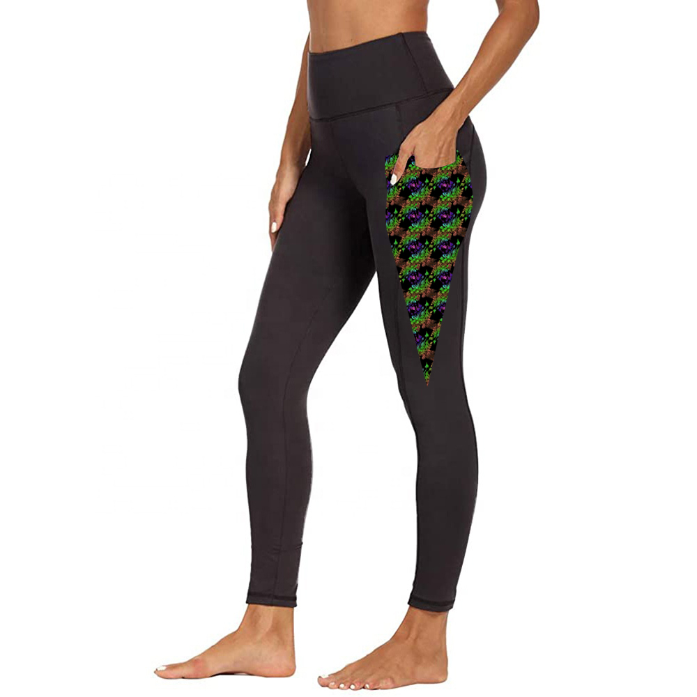 Black green leaf pocket print leggings