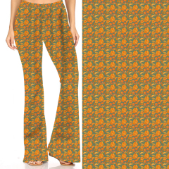 Yellow-flower printing-flares pants
