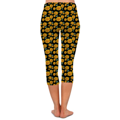Black and yellow chrysanthemums capri high waist leggings