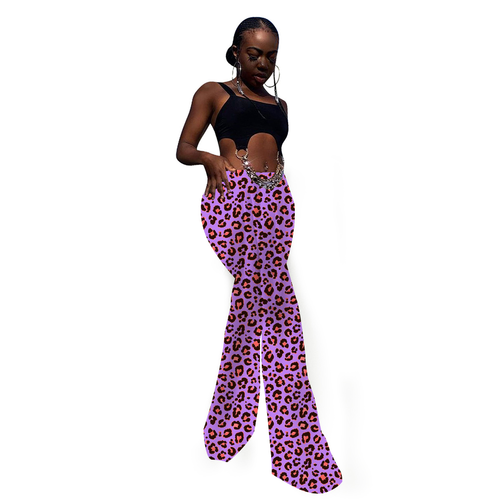 Purple leopard print-plares pants