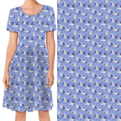 Blue white crane print dress