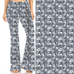 Blue-Skull print-flares pants