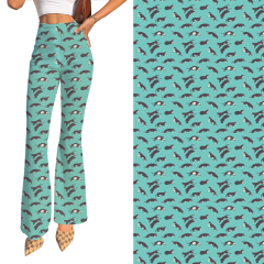 Green cat printing-flares pants