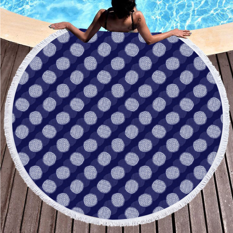 Blue circle print round towel