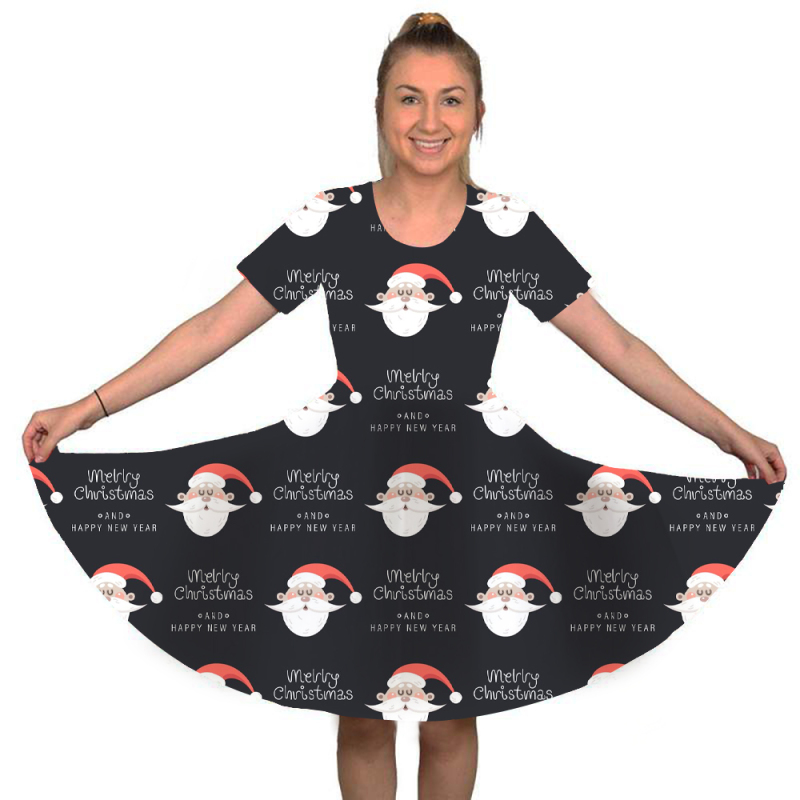 Santa Claus on a black background printed T-shirt dress