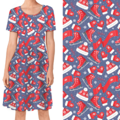 Christmas on a Blue Background printed T-shirt dress