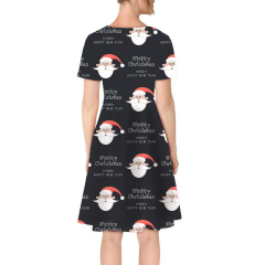 Santa Claus on a black background printed T-shirt dress