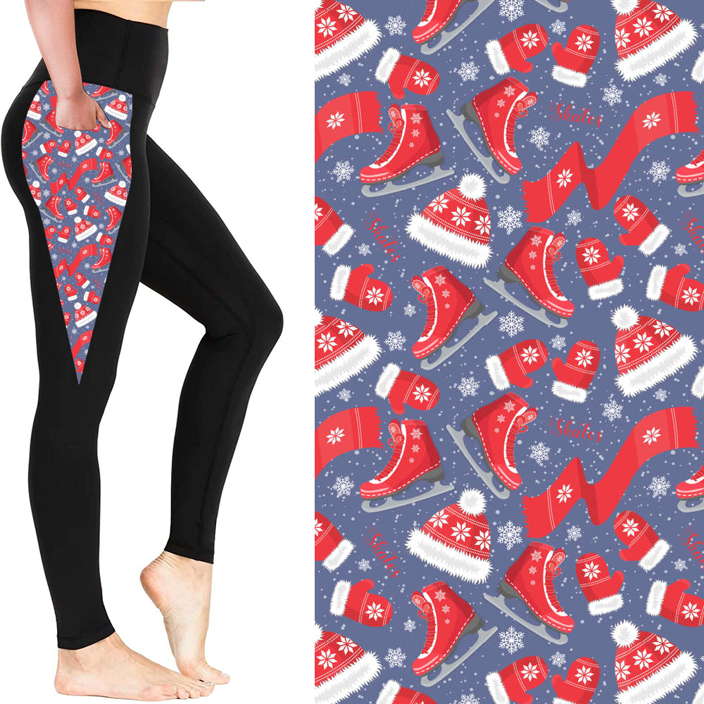 White and purple Christmas hat side pocket printed leggings