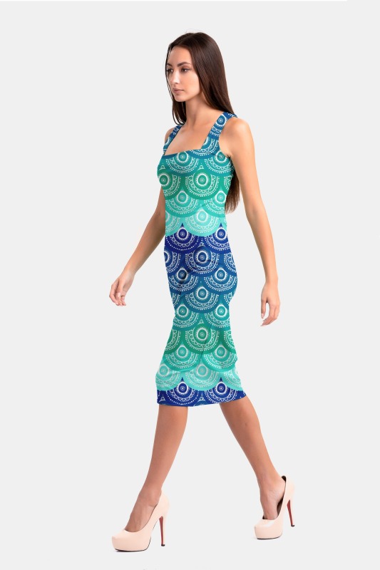 Turquoise swirl print package hip dress