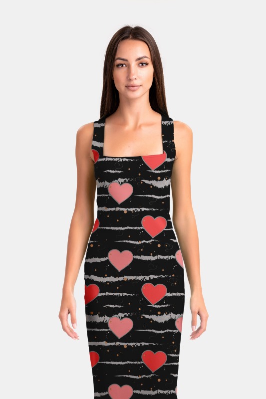 Black love print package hip dress
