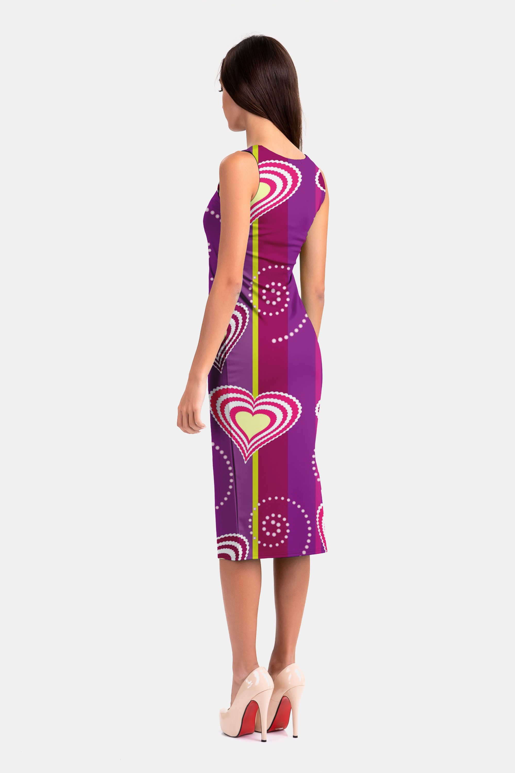 Purple love stripe print package hip dress