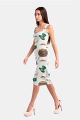 white hat print package hip dress