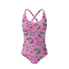 White Background pink cats prints criss cross bodysuits