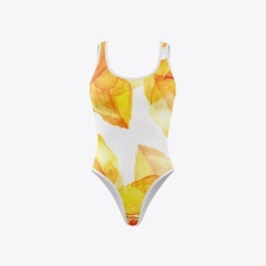 White Background Yellow leave Criss Cross Bodysuits