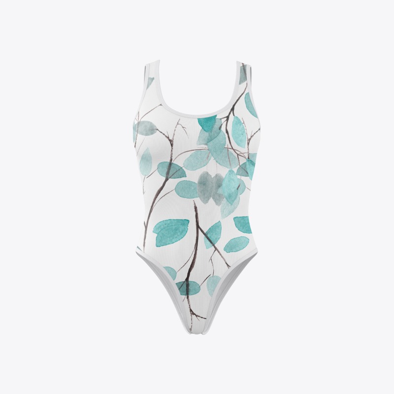 White Background Green Leave Bodysuits