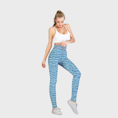 Blue and white striped printed leggings