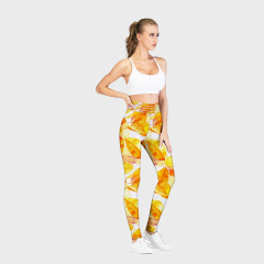 Yellow leaf printed leggings