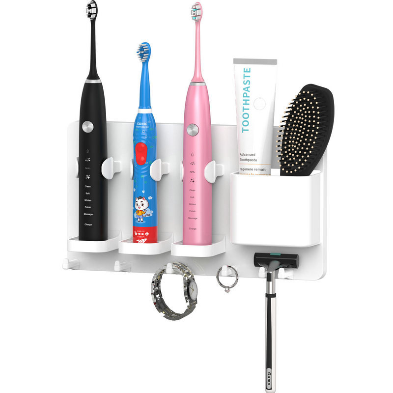 Adhesive Electric Toothbrush Holder Wall Mounted Razor Toothpaste Storage Rack - Pearl White