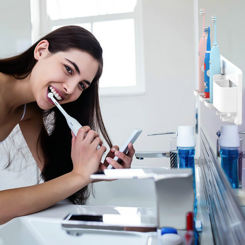 Adhesive Electric Toothbrush Holder Wall Mounted Razor Toothpaste Storage Rack - Senior Grey