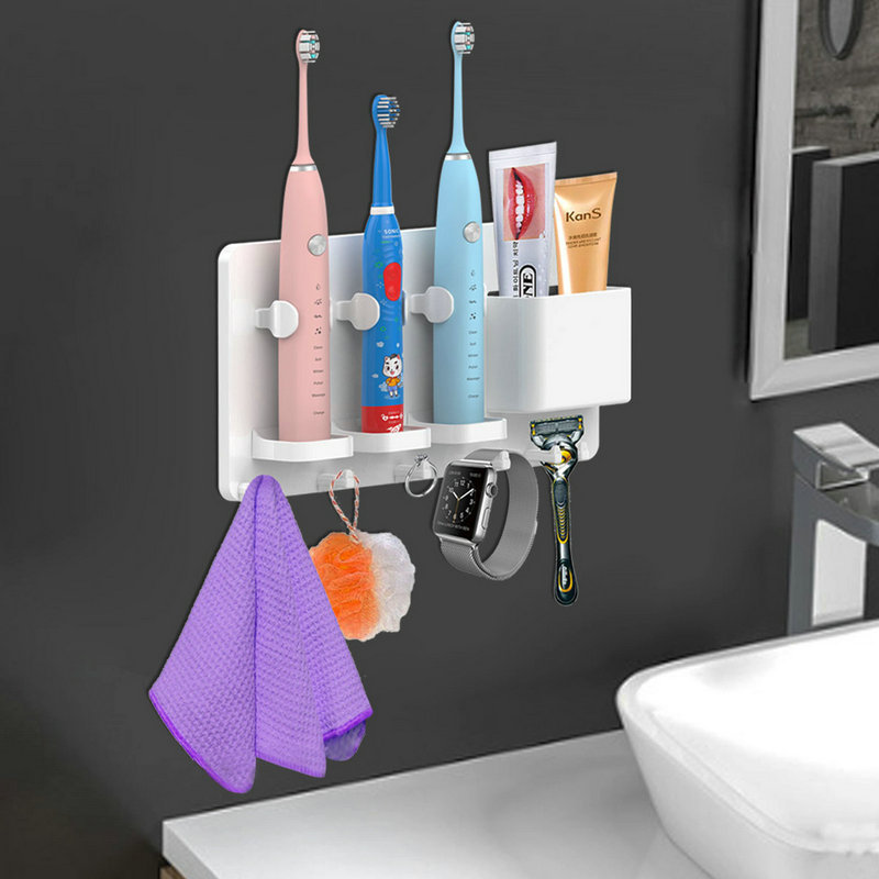 Adhesive Electric Toothbrush Holder Wall Mounted Razor Toothpaste Storage Rack - Senior Grey