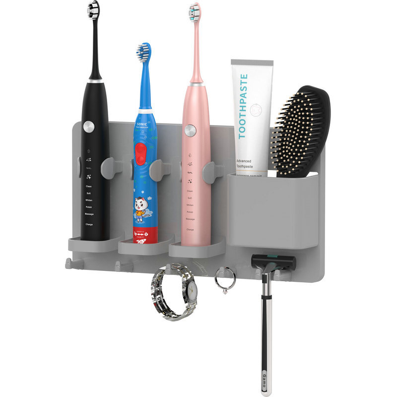 Adhesive Electric Toothbrush Holder Wall Mounted Razor Toothpaste Storage Rack - Senior Grey