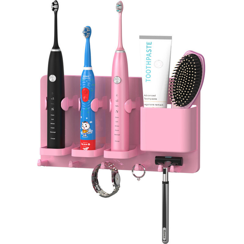 Adhesive Electric Toothbrush Holder Wall Mounted Razor Toothpaste Storage Rack - Lovely Pink