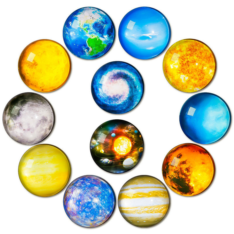 3D Glass Vivid HD Fridge Magnets Solar System Planets Series 12 Pack