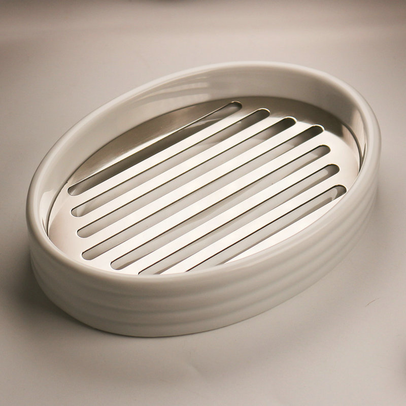 Soap Dish with Drain Keep Dry Ceramic with Better Anti-Rust 316 Stainless Steel