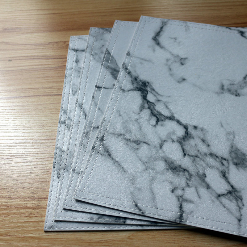 Leather Placemats Marble Pattern Wiping Cleaning Set of 4 - White