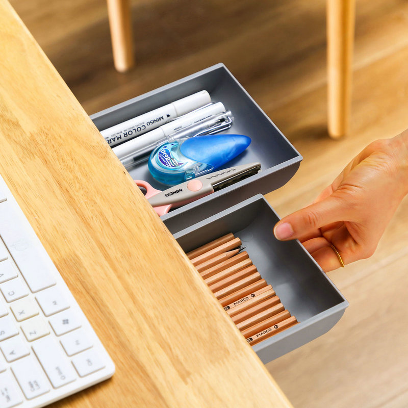 Adheisve Under Table Drawer Desk Organizer Box 2PACK