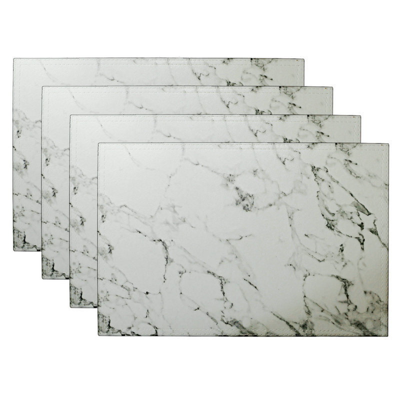 Leather Placemats Marble Pattern Wiping Cleaning Set of 4 - White