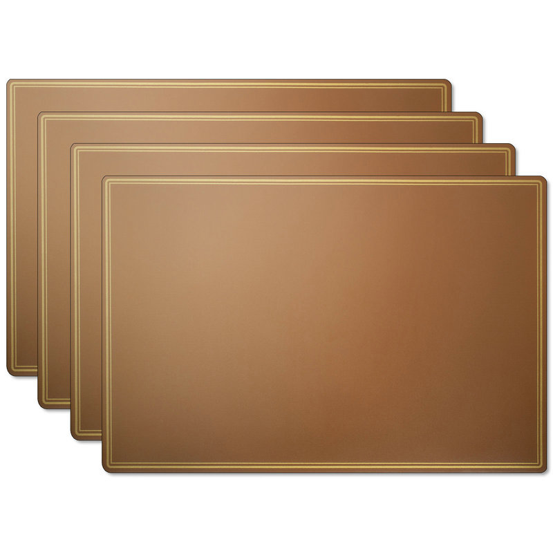 Double-Gilded Border Leather Placemats Wiping Cleaning Set of 4 - Brown