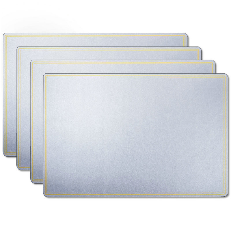 Double-Gilded Border Leather Placemats Wiping Cleaning Set of 4 - Silvery