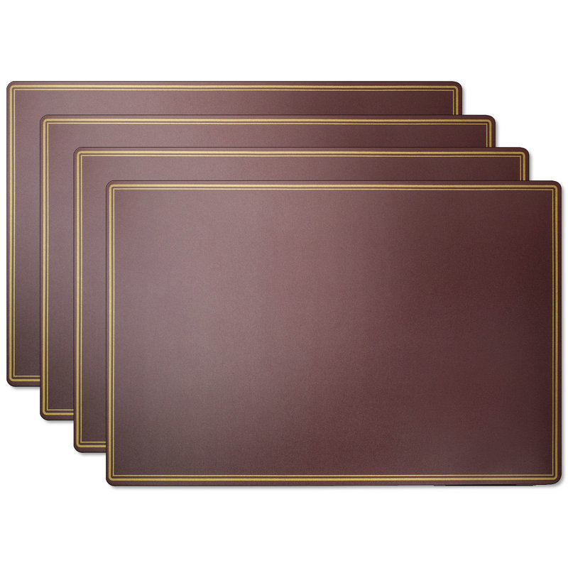 Double-Gilded Border Leather Placemats Wiping Cleaning Set of 4 - Wine Red