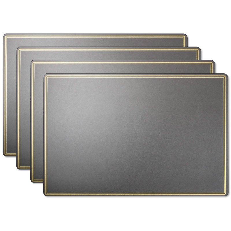 Double-Gilded Border Leather Placemats Wiping Cleaning Set of 4 - Grey